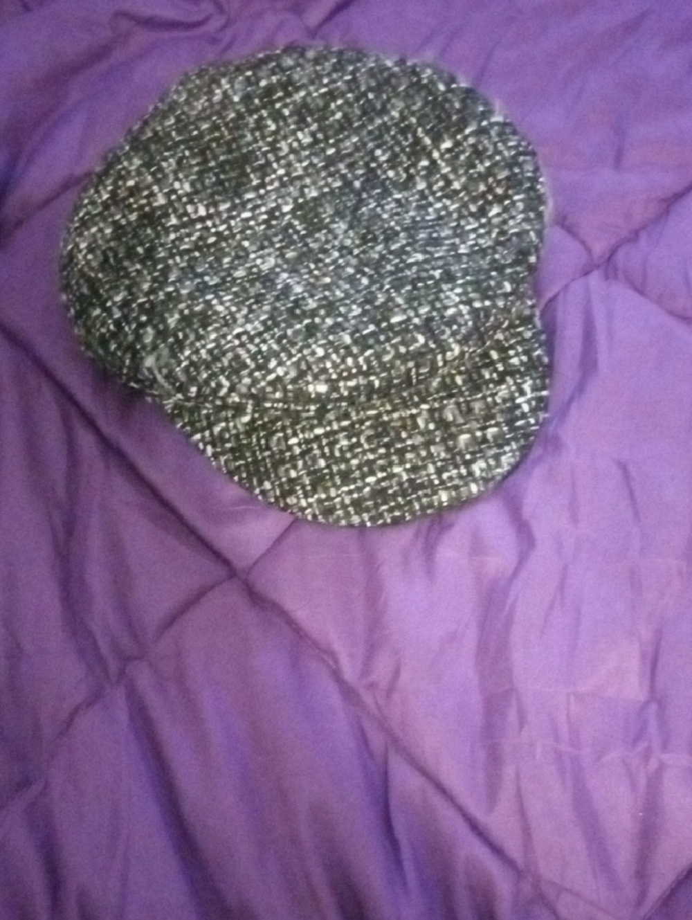 Woven Tweed Newsboy Cap - Black & White